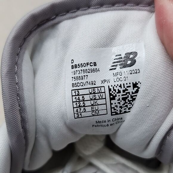 NWT New Balance 550 Grey/White/Blue Size Mens 13 Women's 14.5 - Picture 7 of 8
